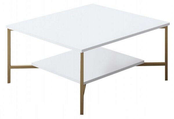 Masuta de Cafea, PAL Melaminat / Metal, Gold Line, Alb / Auriu