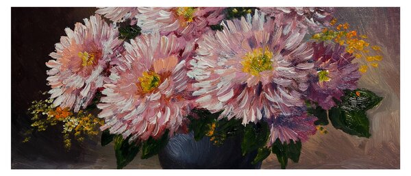 Tablou - Pictură în ulei, flori în vază (120x50 cm)