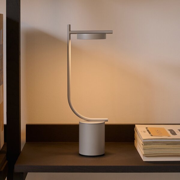 GRUPA Lampa de masă cu baterie LED Grupa Igram, gri, 40 cm, IP44, reglabil, Gri, Camera de zi / sufragerie, Aluminiu, Design
