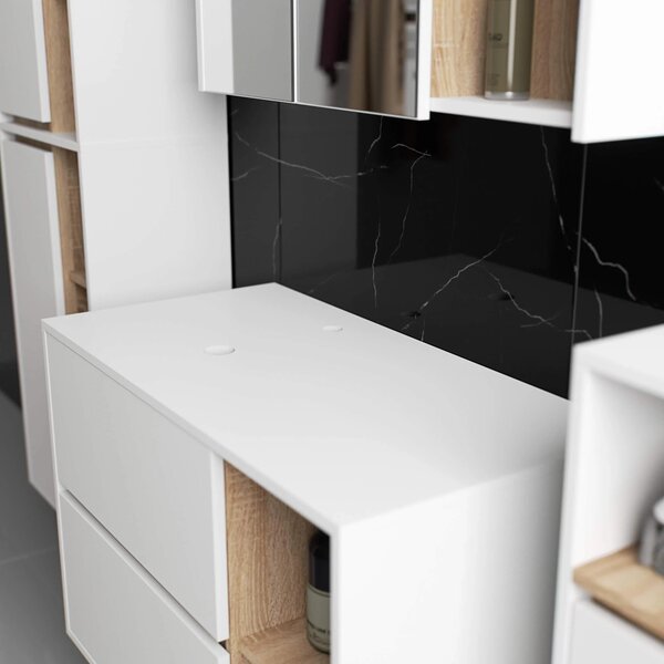 Dulap de baie Vambos W90UM 2SZ 2P (alb + stejar sonoma). Promo -13%. 1152121