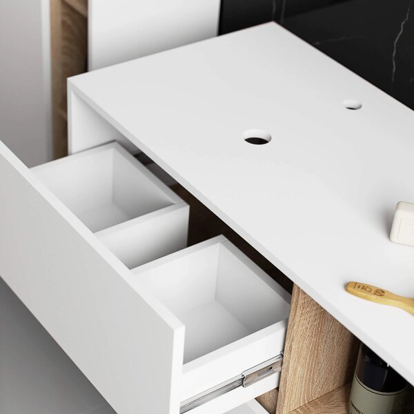 Dulap de baie Vambos W90UM 2SZ 2P (alb + stejar sonoma). Promo -13%. 1152121