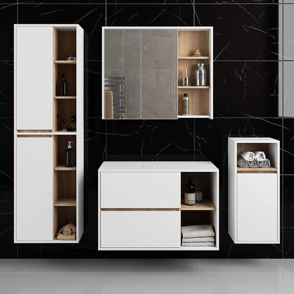 Dulap de baie Vambos W90UM 2SZ 2P (alb + stejar sonoma). Promo -13%. 1152121