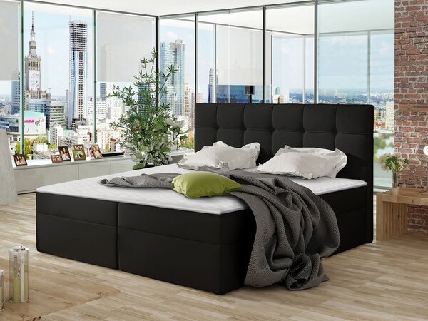 Pat matrimonial Boxspring Maddox (140x200) (piele ecologică Soft 017 (Alb)). 1058933