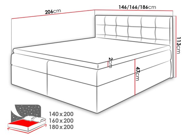 Pat matrimonial Boxspring Maddox (140x200) (piele ecologică Soft 017 (Alb)). 1058933