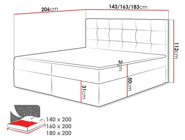 Pat matrimonial Boxspring Maddox (200x200) (Rico 1). 1058891