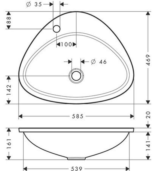 Lavoar baie incastrat alb 59 cm, asimetric, Hansgrohe Axor Massaud