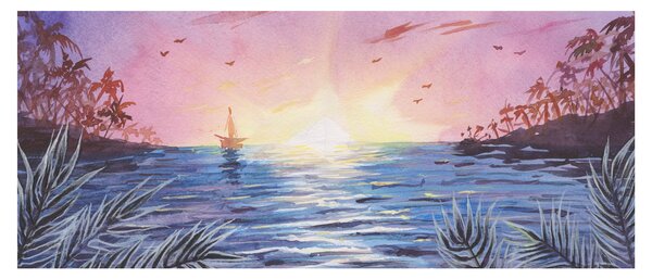 Tablou - Apus de soare deasupra apei, aquarelă (120x50 cm)