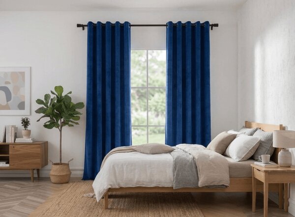 Perdea opaca DREAM VELVET 140x250 cm, albastru marin Agatat: Inele metalice