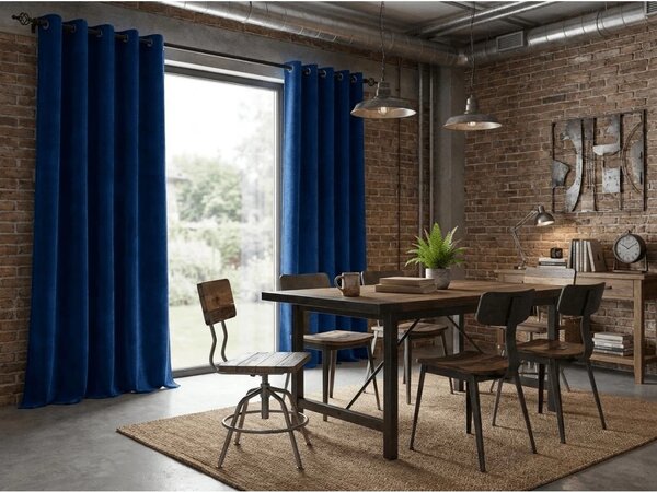 Perdea opaca DREAM VELVET 140x250 cm, albastru marin Agatat: Inele metalice