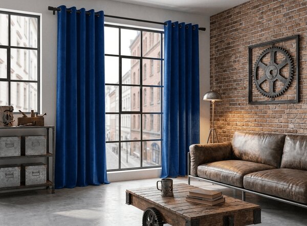 Perdea opaca DREAM VELVET 140x250 cm, albastru marin Agatat: Inele metalice