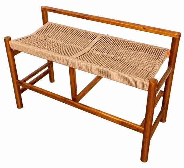 Set 2 banci din lemn de acacia cu sezut din snur de hartie, 100×41×65 cm