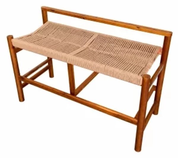 Banca din lemn de acacia cu sezut din franghie impletita, 100×41×65 cm