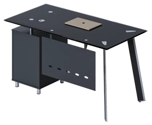 Birou Venus cu blat din sticla si dulap lateral fix - dimensiuni 1200*600*750 mm