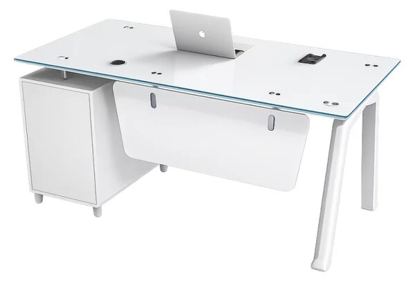 Birou Prime cu blat de sticla si dulap lateral fix - dimensiuni 1200*600*750 mm