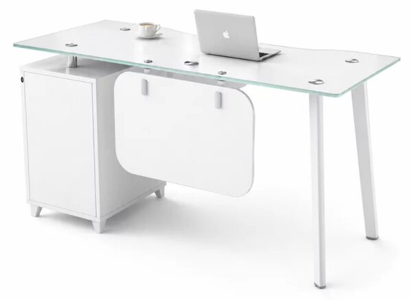Birou Concept Vision cu blat din sticla, dulap lateral fix - dimensiuni 1400*700*750 mm