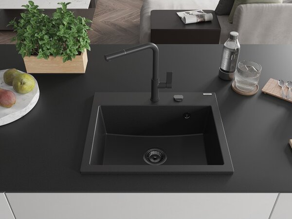 Mexen Oscar, chiuvetă granit cu 1 cameră 580x490x205 mm, negru, 6519581000-77-B