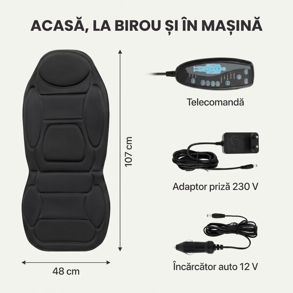 Saltea masaj scaun cu vibratii si incalzire, 6 motoare, 5 programe, te