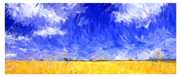 Tablou - Pictură în ulei, câmp auriu (120x50 cm)