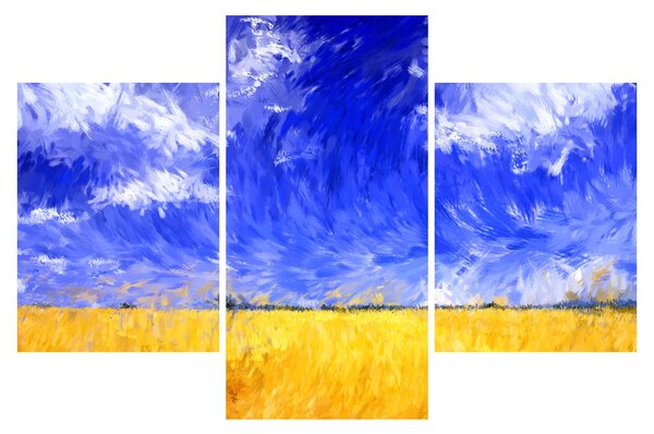 Tablou - Pictură în ulei, câmp auriu (90x60 cm)