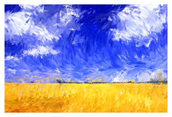 Tablou - Pictură în ulei, câmp auriu (90x60 cm)