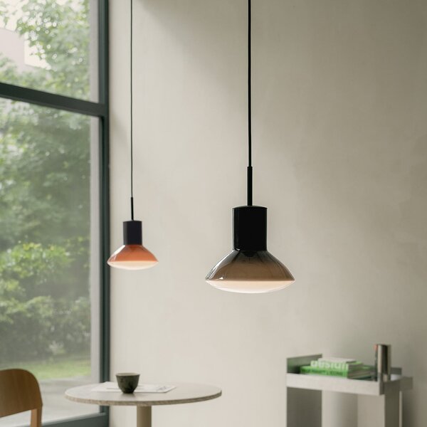 GRUPA Lampă suspendată Grupa Onda, culoare piersică, Ø 17 cm, sticlă, GU10, reglabil, Roz / Rosé, Camera de zi / sufragerie, Aluminiu, Design