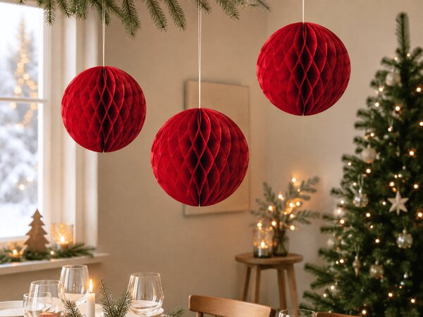 Decoratiune suspendata din hartie SPIRO set 3 buc 25 cm, rosie