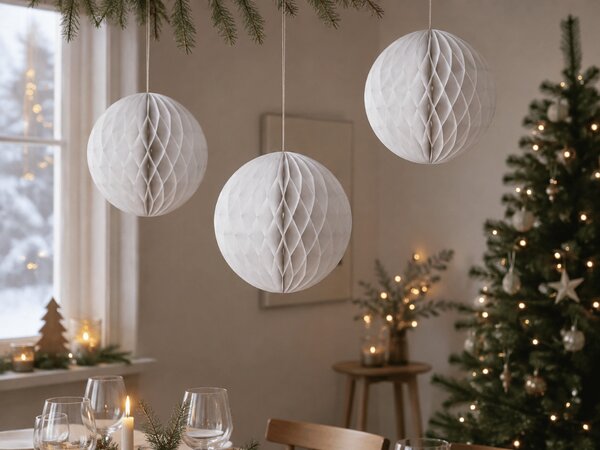 Decoratiune suspendata din hartie SPIRO set 3 buc 25 cm, alba
