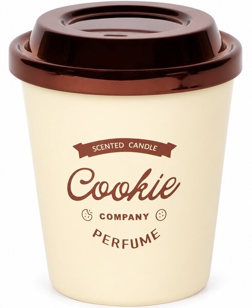 Lumanare parfumata decorativa Cookie in forma de pahar de cafea, cu recipient tip Coffee Cup, durata de ardere 20 de ore, lumanare aromata pentru casa, living, dormitor si birou, decoratiune moderna, idee de cadou, maro