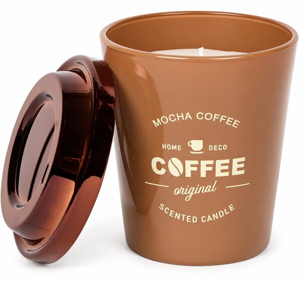 Lumanare parfumata decorativa Mocha Coffee in forma de pahar de cafea, cu recipient tip Coffee Cup, durata de ardere 20 de ore, lumanare aromata pentru casa, living, dormitor si birou, decoratiune moderna, idee de cadou, maro