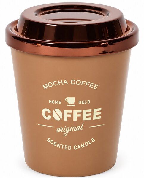 Lumanare parfumata decorativa Mocha Coffee in forma de pahar de cafea, cu recipient tip Coffee Cup, durata de ardere 20 de ore, lumanare aromata pentru casa, living, dormitor si birou, decoratiune moderna, idee de cadou, maro