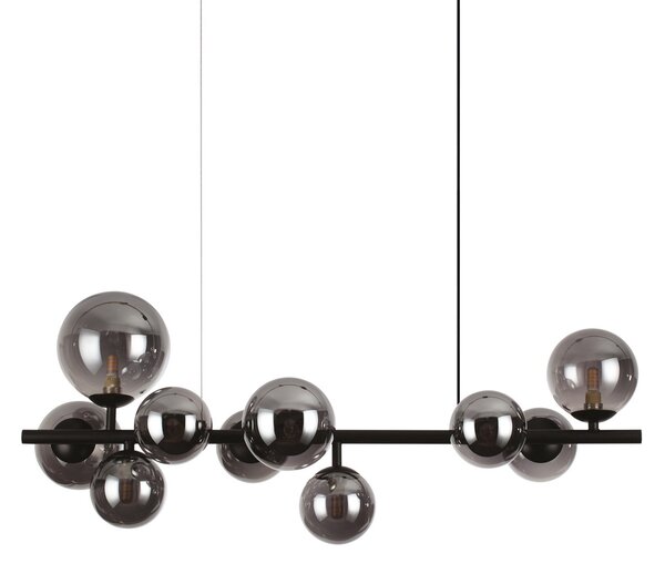 IDEAL LUX Lampă suspendată Perlage, lungime 81 cm, negru/fum, 10 becuri, Negru, Camera de zi / sufragerie, Metal