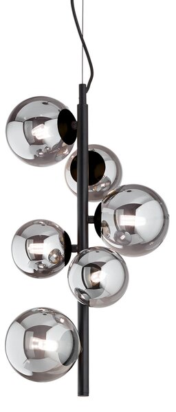 IDEAL LUX Lampă suspendată Perlage, negru/gri fum, înălțime 52 cm, 6 becuri, Negru, Camera de zi / sufragerie, Metal