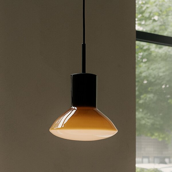 GRUPA Lampă suspendată Grupa Onda, ocru, Ø 17 cm, sticlă, GU10, reglabil, Portocaliu, Camera de zi / sufragerie, Aluminiu, Design