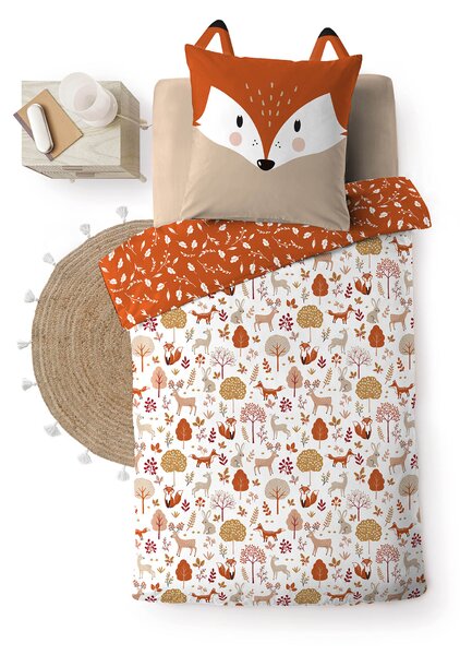 Set de lenjerie de pat pentru copii 140 x 200 cm, model cu vulpe