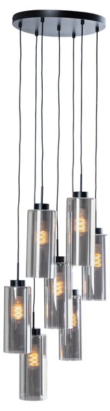 Lampă suspendată Art Deco neagră cu sticlă fumurie cu 7 lumini - Laura