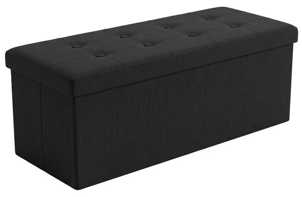 Pufă cu spațiu de depozitare dreptunghiular, pliabil, 110 x 38 x 38 cm, negru