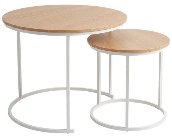 Set de 2 măsuțe de cafea rotunde, Ø 60 cm x 50 cm, alb și maro