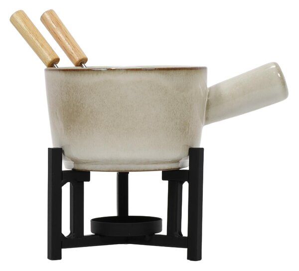 Set fondue de brânză, cratiță de porțelan, 2 furculițe