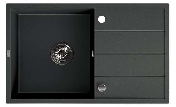 Laveo Wolin, chiuvetă din granit cu 1 compartiment 780x480x185 mm, negru pătat, LAV-SPW_711T