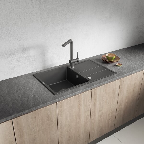 Laveo Wolin, chiuvetă din granit cu 1 compartiment 780x480x185 mm, negru pătat, LAV-SPW_711T