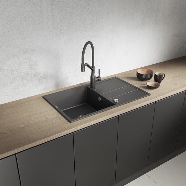 Laveo Wolin, chiuvetă din granit cu 1 compartiment 780x480x185 mm, negru pătat, LAV-SPW_711T