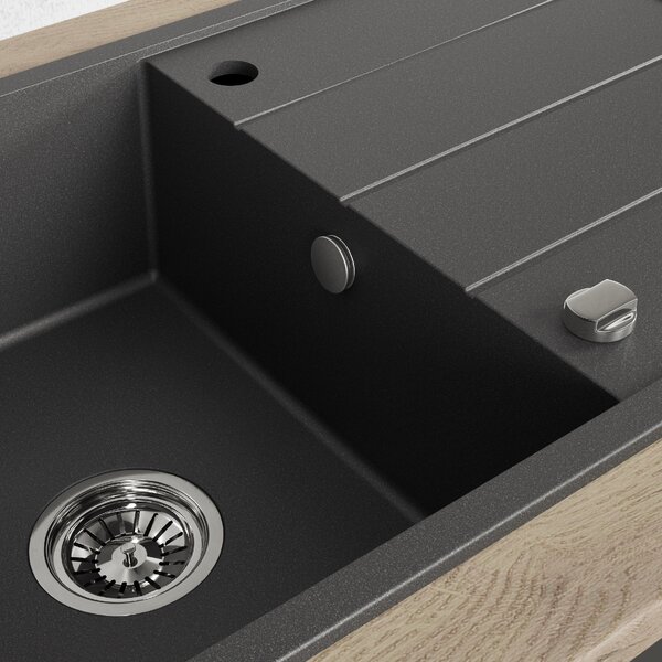 Laveo Wolin, chiuvetă din granit cu 1 compartiment 780x480x185 mm, negru pătat, LAV-SPW_711T