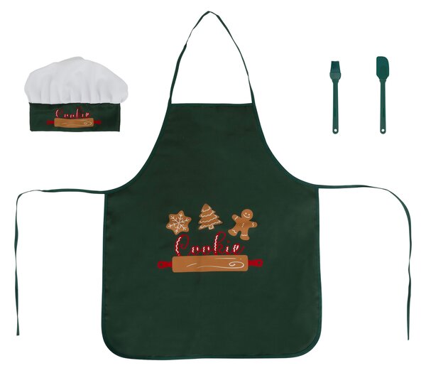 Șorț de Crăciun pentru copii cu pălărie și accesorii, 50 x 60 cm, verde