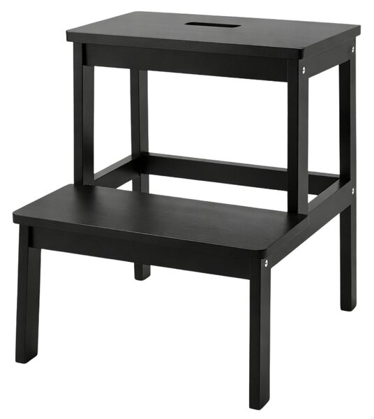 Taburet din bambus cu treaptă KROK, înălțime 46 cm, negru