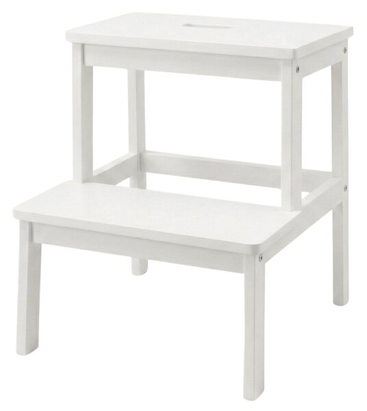 Taburet din bambus cu treaptă KROK, înălțime 46 cm, alb