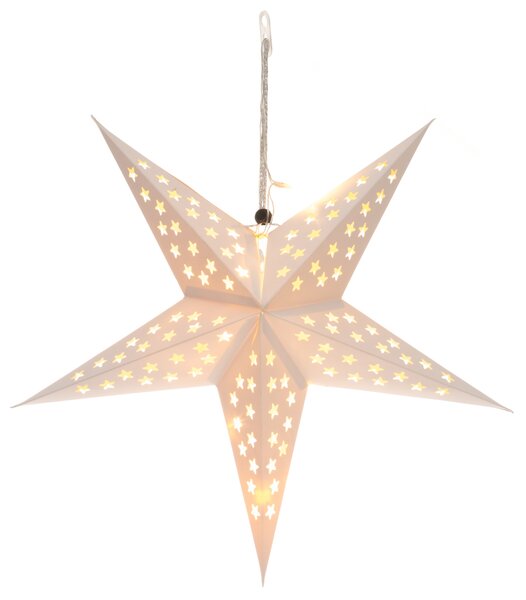 Stea de hârtie LED 43 cm, pe baterii, albă