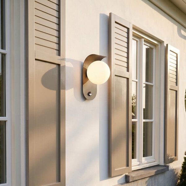 Lindby LED lampă de perete pentru exterior Lacie, senzor, alb/negru, aluminiu, Negru, Aluminiu, Modern