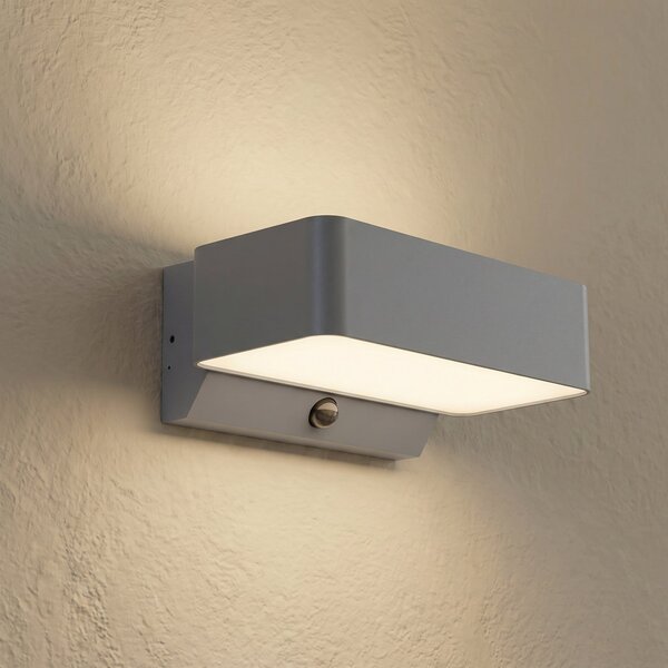 Lindby Lampă de perete pentru exterior LED Fando, antracit, cu senzor, IP44, Gri, Aluminiu