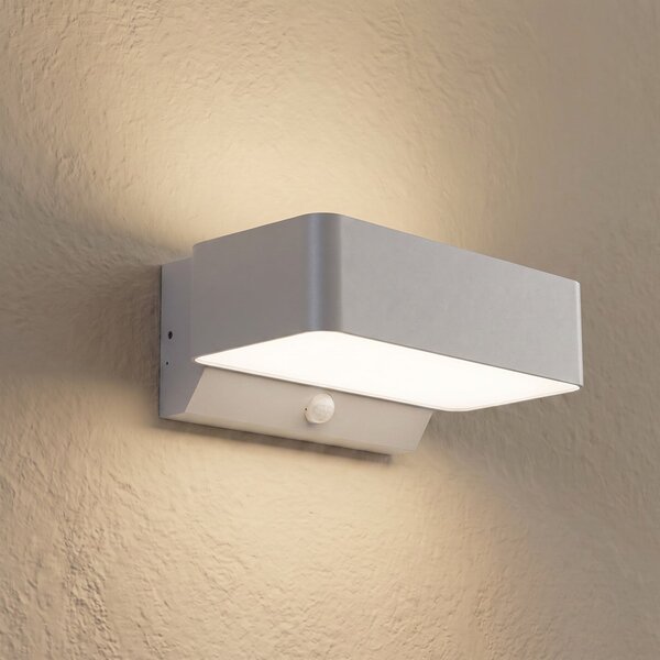 Lindby Lampă de perete pentru exterior LED Fando, argintiu mat, cu senzor, IP44, Metalic, Aluminiu