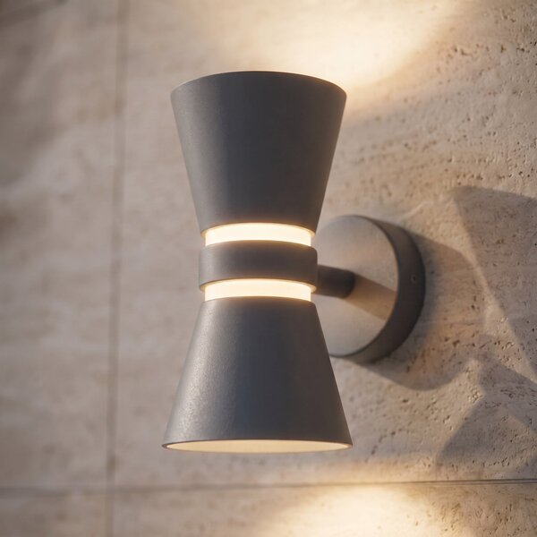 Lucande Lampa de perete pentru exterior cu LED Meravi, antracit, 2 becuri,, Negru, Aluminiu, Modern